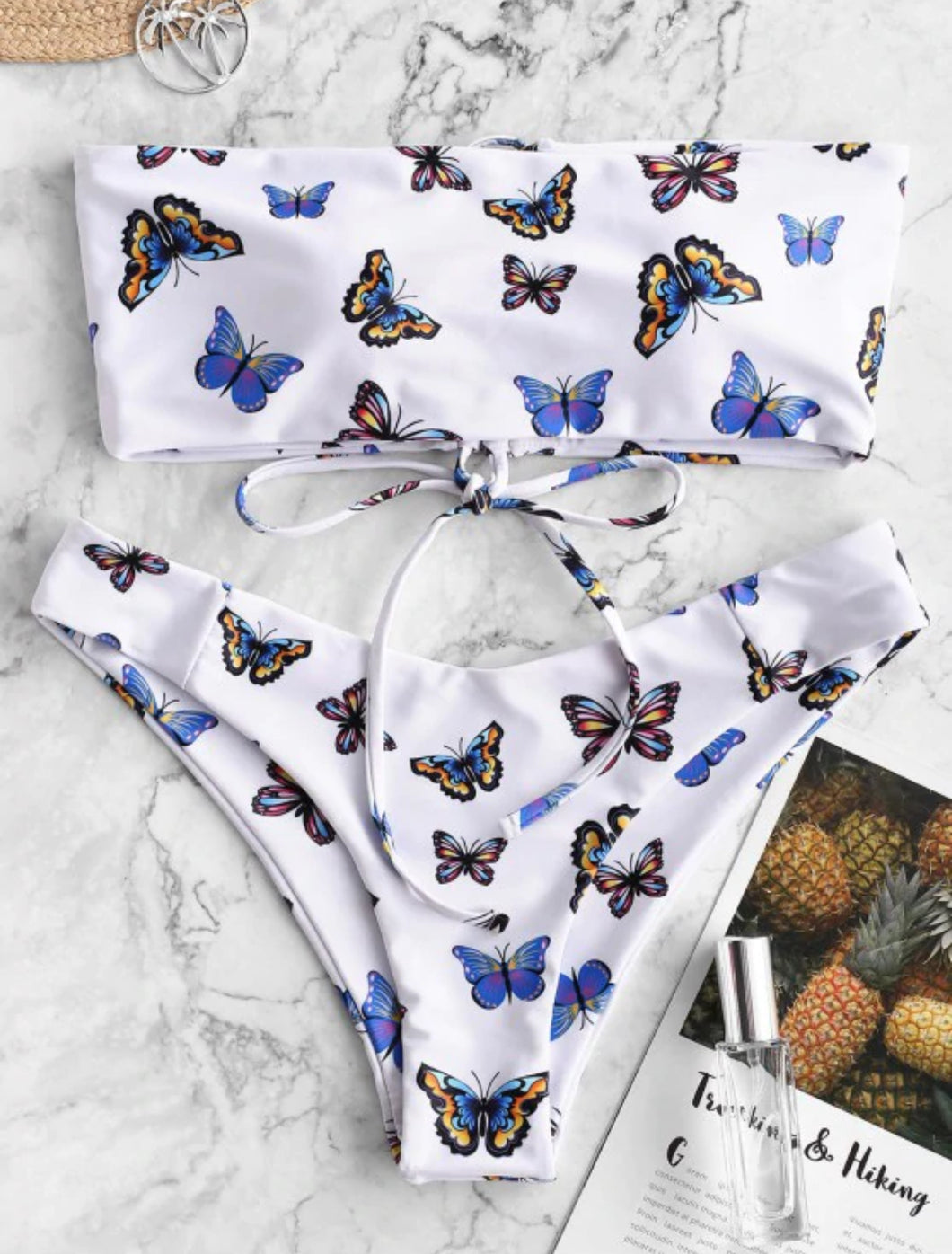 Butterfly Print Lace Up Bikini