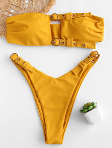 Buckled Cutout Bandeau Bikini set
